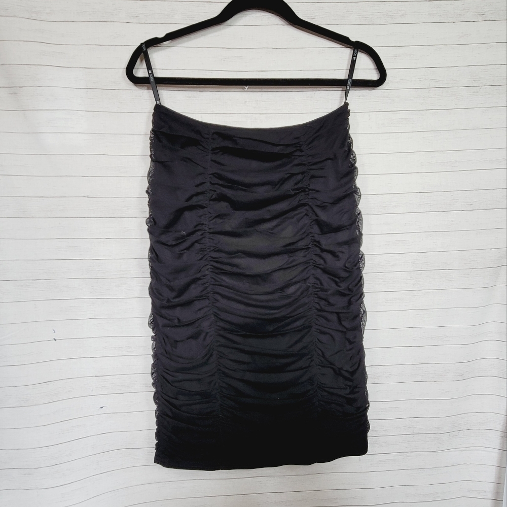 T BY TADASHI VINTAGE BLACK RUCHED STRAPLESS MINI DRESS, SZ XS